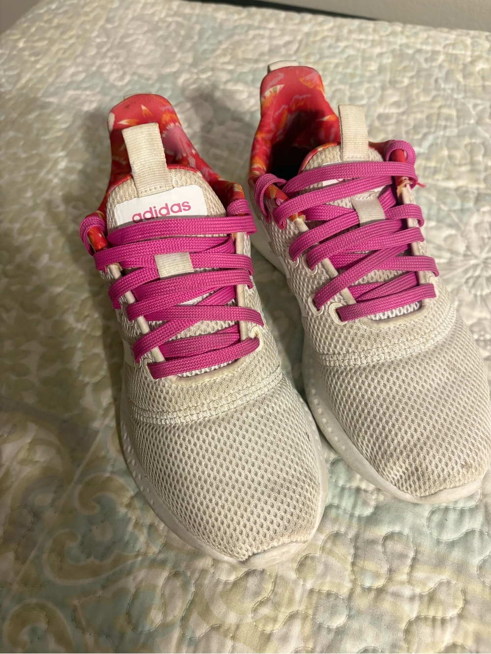 adidas Cloudfoam White and Pink Sneakers